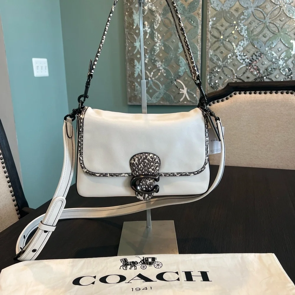 NWT Coach Soft Tabby Leather Shoulder Bag with snakeskin detail